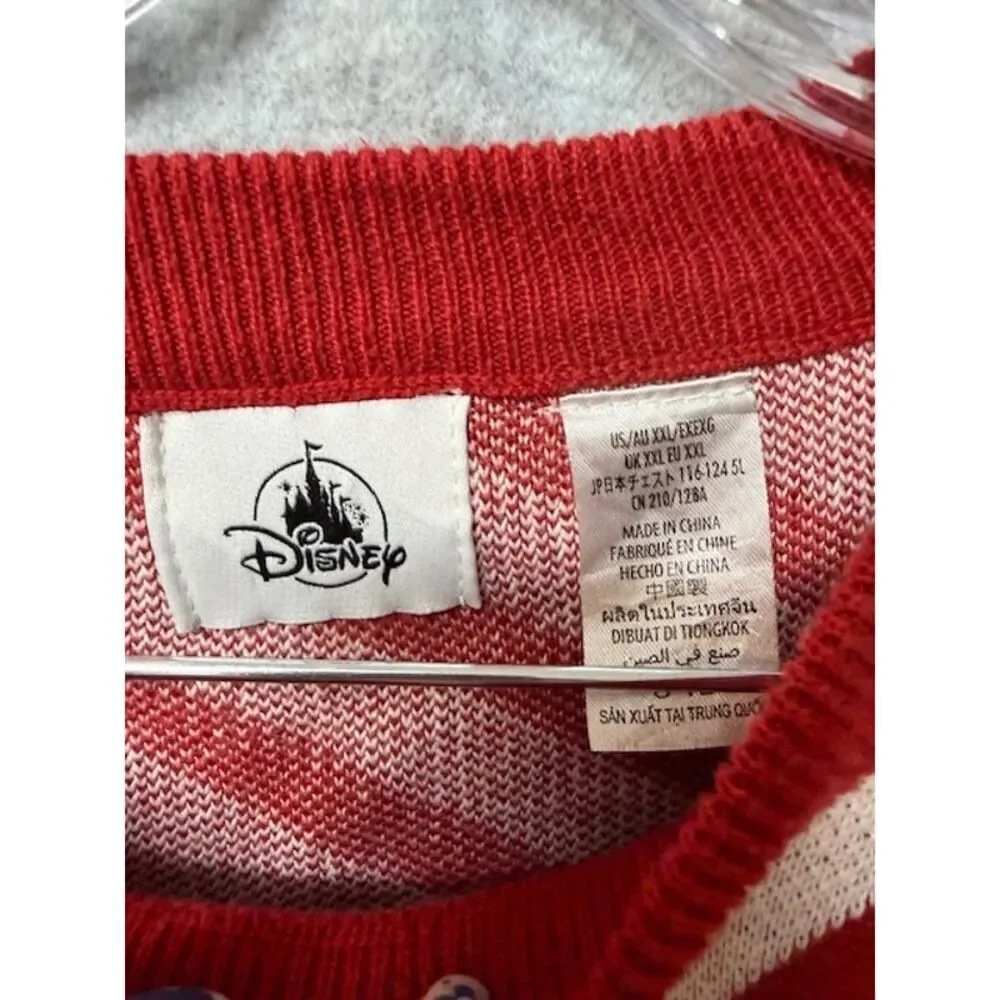 Disney Christmas Sweater Mickey Mouse Santa Hat Candy Cane Stripes Men XXL